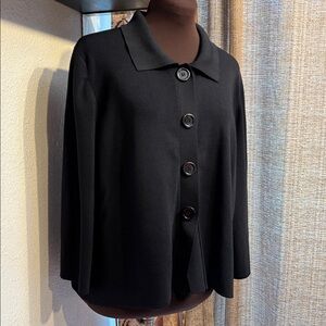 Cable & Guage classic black long sleeve snap button closure knit jacket. Size 1X